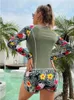 2024 Tankini Women Swimsuit Tropical Print Bikini Set Set Long Elive Swimwear Summer Shorts Пляжная одежда для женского купальника 240409