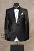 Costumes masculins Les paillettes noires bleuâtres brodées smoking italienne hommes hommes formels 2 pièces sets de marié Blazers Business Male Prom Custome Homme