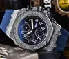 Mens Classic 6 Stiches Design Watches Stopwatch Japan Quartz Movie Mouvement Clock Black Green Rubber Strap Luxury Diamonds Ring Wristwarches Relogio Masculino