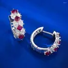 Stud Earrings Pigeon Blood Red Simulated Diamond S925 Silver Women's Fashion Colorful Treasure Artificial For Daily Use