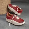 Dress Shoes Top Layer Cow Leather Thick Sole Lace Up Single Shoe Low Casual Sports Board Women's Genuine Red Bread