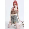 Fleece Retro Denim Shorts Women S Summer Thin Thin新しいハイウエストルーズスリムワイドレッグ