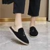 2024 Luxury Designer Suede Loafers Brand Beach Summer Walk Italian Slipper Womens Fashion Flat Shoes Slippers Designer Sandals Women Slides Shoe