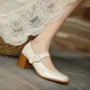 Mumani Womans Mary Janes Shoes Leature Leature Square Square Heel Pumps Buckle Strap Round Round Toe Lady Footwear 220310