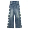 Kvinnors jeans Personligt streetwear -stjärnmönster 2024 Autumn Ins High midja mopp Denim Pants Byxor Lossa breda benkvinnor
