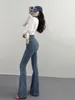 Jeans pour femmes pantalon de vadrouille en denim en denim haut taille élastique élastique slim fit fesses enveloppées 2024 été