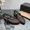 Niche haut de gamme Ala Mesh Boucle en une ligne Ballerine Chaussures Femmes Femmes Hollow Mary Jane Single Shoe Fishnet Shoes Designer Chaussures Bureau Whitedress Sneakers Flat Shoes