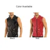 Herren -Tanktoper Faux Leder Top Kapuze mit Hülsen und regelmäßig Länge fester Muster nass aussehen Sommergeeignetes Tanktop Ernte