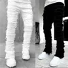 Jeans da uomo bianco di alta strada raggruppati stendeva patchwork nappa patchwork danneggiata pantaloni a full lunghezza pantaloni ippop per maschio 240412
