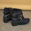 Kwadratowe obcasy botki motocyklowe Nit Zip Projekt kostki dla kobiecych buty w stylu ulicznym Western Bot Large Size43 240408