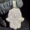 Colliers Bijoux personnalisés 3.0 "925 Hip Hop en argent sterling Iced Out Moissanite Hamsa Pendant