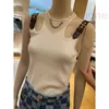 Frauen Tanks Camis Designer 2024 Fashion Summer Solid Color Leder Patchwork Weste Frauen O-Neck mit Chian ärmellose Damen Tops Hw99