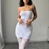 Casual Dresses Mesh Strapless Flower Print Sexy Bodycon Mini Dress Foot Leggings 2 Piece Sets 2024 Fall Beach Vacation Y2K Clothes