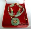 Klassische Luxusmädchen Lady Schmuck Set Sudelste grüne Jade 18K Gold gefülltes Link Anhänger Armband Ohrringe Halskette Schmuck Set2888109