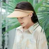 Visors Mujeres Simple Simple Straw Brim Long Brim Top Sunshade Sunnet Femenina Femenina Tapcreador solar Color de color sólido Visor de verano ajustable Y240417