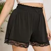 PLUS STORLEK LACE TRIM ELEGANT Summer Ribbed Short Elastic Paperbag midja Black Casual Shorts Stor arbete 6xl 7xl 240415