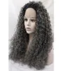 Ombre afro perwerly Curly ciemnoszary syntetyczna koronkowa peruka Krężka Blusteless Dwucie Naturalny czarny srebrny szary włosy odporne na ciepło kobiety WI4289682