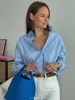 Spring Women Single Breace Blouses Vintage Revers Collar Long Sleeve Office Dame weibliche Hemd Chic Pocket Top Blusas 240411