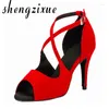 Scarpe da ballo shengzixue rosso blu nero tacchi di velluto latino festa di nozze da donna salsa ballo soft sola 8.5cm
