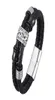 Charmarmband punk svart dubbel äkta läder flätade armband för män rostfritt stål vintage manlig handledsband hand smycken sp05469759