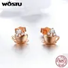 Boucles d'oreilles Wostu 925 Bijoux d'oreille en argent sterling Fashion Fashion Original Rose Golden Coffee Fit Charm Femmes Dexe592