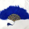 Figurine decorative 1pcs African Handmade Hand Hand Ladies Turkey Feather Weighined Handfan per feste di matrimonio con pietre doppie fan laterale-30-30