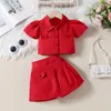 Kledingsets Babymeisjes Tweedelige outfits Solid Color Shirt Shirt en Shorts Rokset Set peuter Zomerkleding