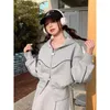 Robes de travail Femmes décontractées Habillement 2 pièces 2024 Sweat-shirt à capuche à capuche à capuche de style coréen pour femmes Gray Long