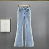 Jeans femininos de cintura alta shinestone de cor sólida longa faz calça de jeans de jeans velha 2024 Moda de outono 29L2381