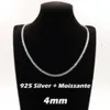 4mm Tennis Chains 925 Sterling Sliver Hip Hop Men Women Moissanite Vvs Gra Certified White Gold Diamond Necklace