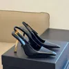 Luxury Stiletto High Heels Sandals Slingback Pumpar 10.5 cm Designer Dress Shoes Leather Square Toe