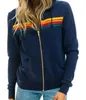Kvinnors tvådelar byxor designer hoodie överdimensionerad regnbåge rand långärmad tröja dragkedja fickpock jacka jacka fjäder casual uppgraderat material bra quanlity #88