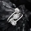 Cluster Anneaux S925 Silver Flower Women Line Snowflake Ring Set Femme Shiny 5a Zircon Design Advanced Design Luxury Jewelry Girl Gired Banquet