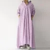 Casual jurken Flowy Heme jurk gestreepte print maxi a-line oversized zakken lange mouwen damesmode voor herfst lente dames