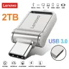 Adaptateur Lenovo Type C USB Drive Flash 2 en 1 Stick USB 3.0 128 Go Pen Disk 2 To 1 To Disque de mémoire de pendrive imperméable pour iPhone 15 Pro Max