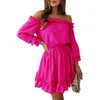 Robes décontractées Femmes hors épaule Robe Lady Ruffle Trim Elegant Offre-épaule Mini Chic A-Line Prom Party Party for Summer