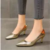 Chaussures décontractées 2024 Fashion Femmes Patent Cuir High Talons Lady Pointe Toe Gold Silver Pumps Femme Wedding Bridal Plus taille 35-45