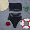 Women's Swimwear Black Sexy Bikini High Waist Bandeau Swimsuit Transparent See Through Women Split Tropical Beach Brazilian Bathing Suit