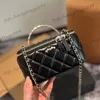 24P Classic Quilted Top Rhinestone Handle Totes Vanity Box Bags With Mirror Card Holder Large Capacity Makeup Cosmetic Case Fanny Pack Purse 4 Colors 18x10cm