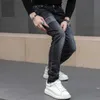 メンズジーンズブラックフォーメンファッションストリートヒップホップ男性パンクスタイルデニムマンパンツ秋の伸縮性スリムフィット高品質のメンズD240417