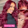 30 inch 99J Bourgondië Body Wave Lace voorkant menselijk haar gekleurde gluess s voor vrouwen rood 13x4 13x6 hd frontal 240408