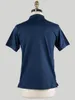 Mens Polos Spring and Summer Dark Blue Cotton Half Zipper Kiton Kort ärm T-shirt