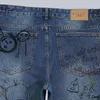 Правильно сделанный стильный художественный дизайнер Allover Graffiti Print Denim брю осень зимние мужчины повседневные эластичные винтажные вымытые уличные брюки джинсы 24SS 0417