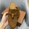 Summer Walk Charms embellished suede slippers Mules Closed toes shoes Genuine leather casual slip on flats for women Luxury Designers shoe factory footwear