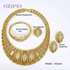 Dubai Gold Color Smycken Set for Women Quality 18k Plated Opal Bold Necklace Earring Ring Armband 240402