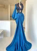 Robes de fête Smileven Sexy Blue Sirène Prom High Neck Night Robe Longueur Céone celle de célébrité