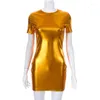 Casual Dresses European And American Sexy Slim-Fit Bronzing Sheath Skirt Dress Gold Bodycon Mini