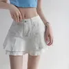 Saias Deeptown White Denim Scurts Shorts Mulheres 2024 Verão Coreana Moda High Cídhar A-Line Slim Cute Sexy Sexy Jean Ruffle Gyaru