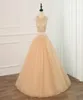 Bling Gold Ball Plant Promes Devel Sheel Neck Crystal Tulle Dollow Back Две штуки Дешевые дизайнерские рюша