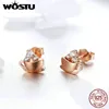 Boucles d'oreilles Wostu 925 Bijoux d'oreille en argent sterling Fashion Fashion Original Rose Golden Coffee Fit Charm Femmes Dexe592